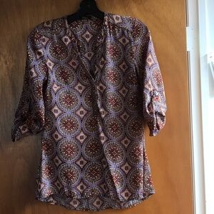 Women's Patterned V-Neck Blouse in Brown and Purple